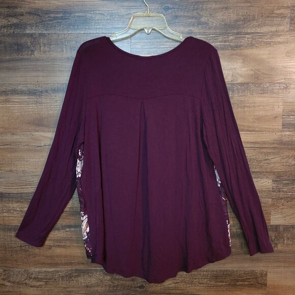 Maurices Top Size 0=14 W Floral Chiffon Overlay Slinky Knit Hi Low Hem Boho - Picture 3 of 11